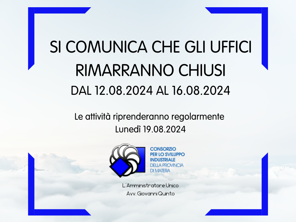 Chiusura Uffici Consorzio Agosto 2024