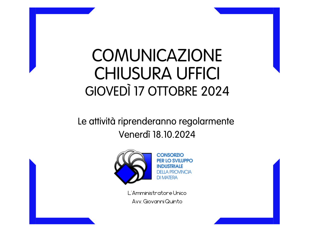 Comunicazione chiusura uffici giovedì 17 ottobre 2024